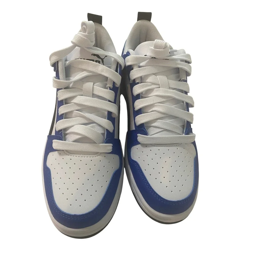 Puma Rebound Layup Lo SL Jr White Black Sapphire Blue Sneakers 370490 19 Size 7Y